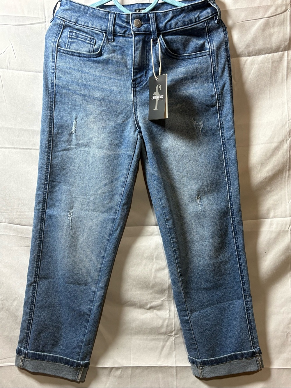LAWLESS Women's Light Blue Boyfriend Jeans with Roll Cuff